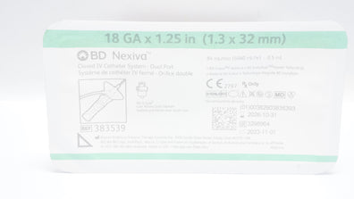 BD 383539 Nexiva Closed IV Cath. System - Dual Port 18Ga x 1.25inch